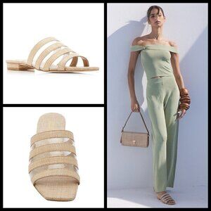 💕CULT GAIA💕 Sarelle Square Toe Slip-on Sandal ~ Tan Raffia EU 38.5 US 8.5 NWT